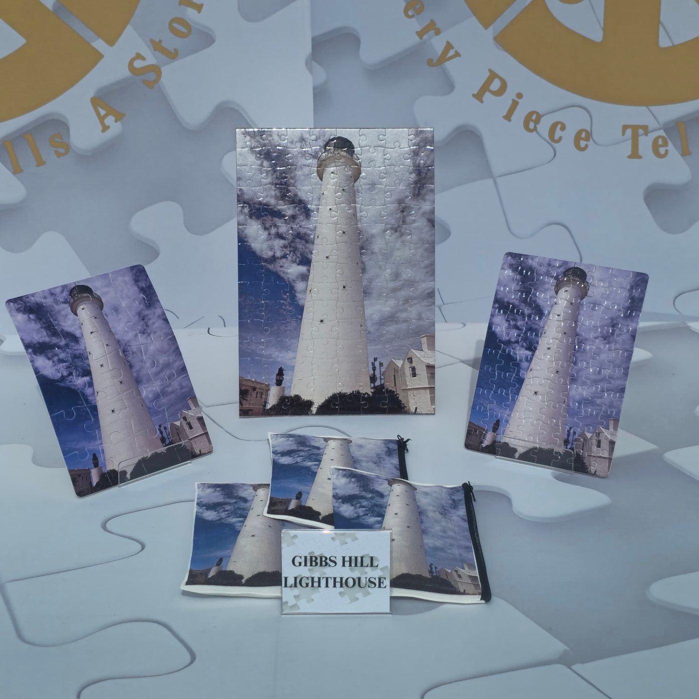 Gibbs Hill Lighthouse puzzle shown with its custom storage bag